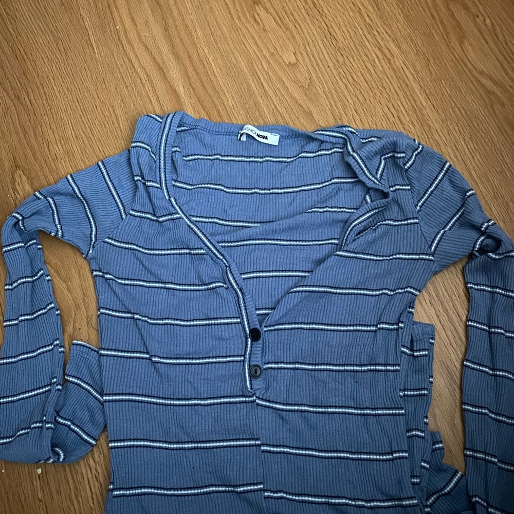 Fashion Nova Blue and White Striped Long Sleeve Top